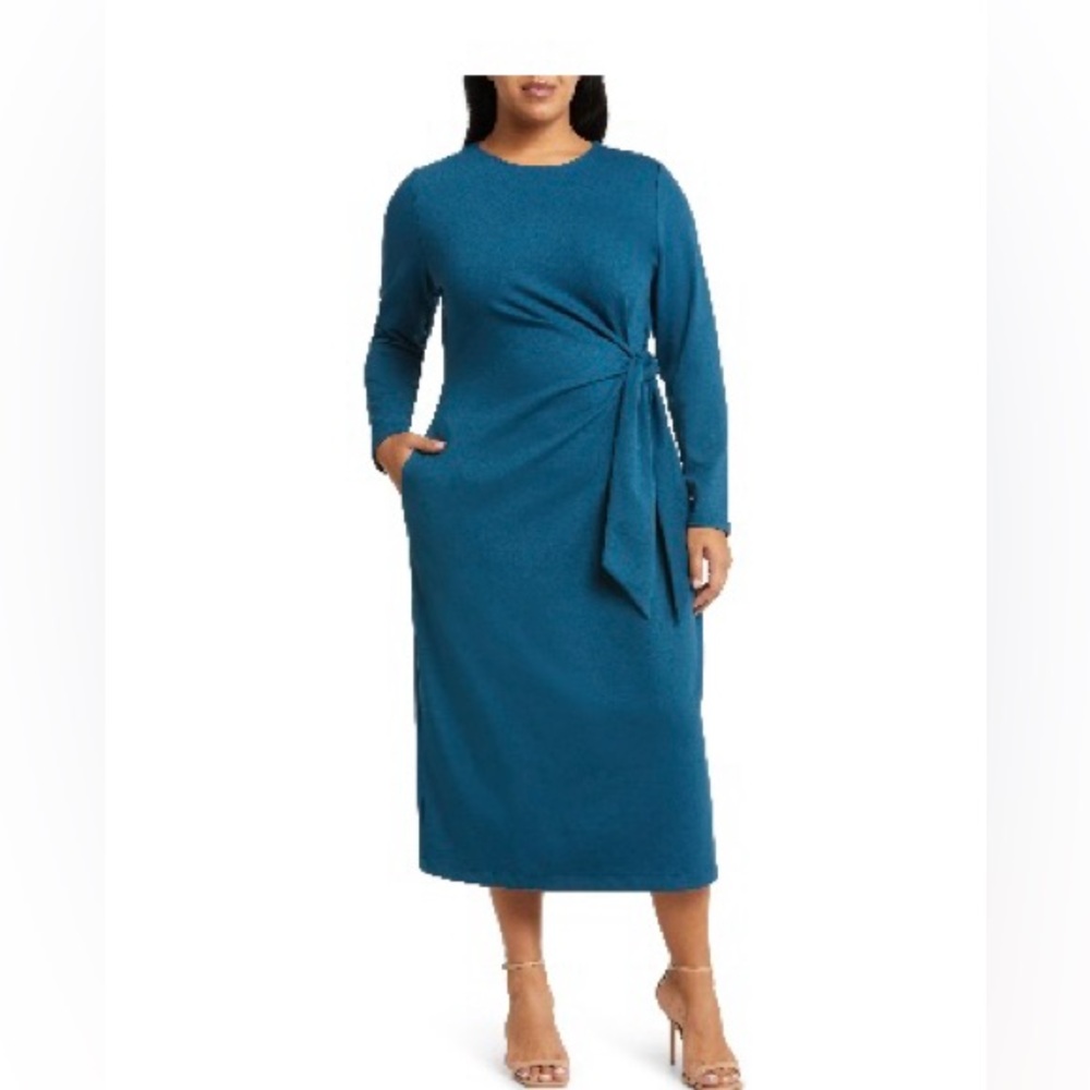 nordstrom tie waist long sleeve knit midi dress , Plus size 2X Jumper dress